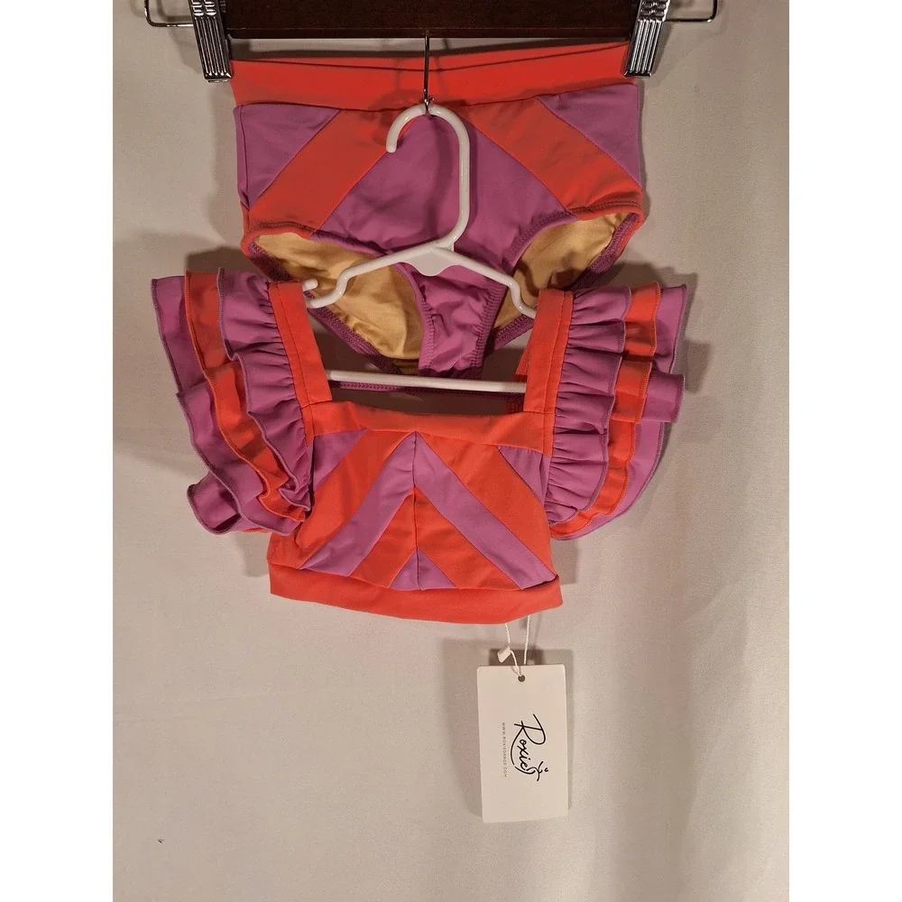 Roxie Dance Girls Two Piece Ruffle Set Orange Purple Chevron CS NWT